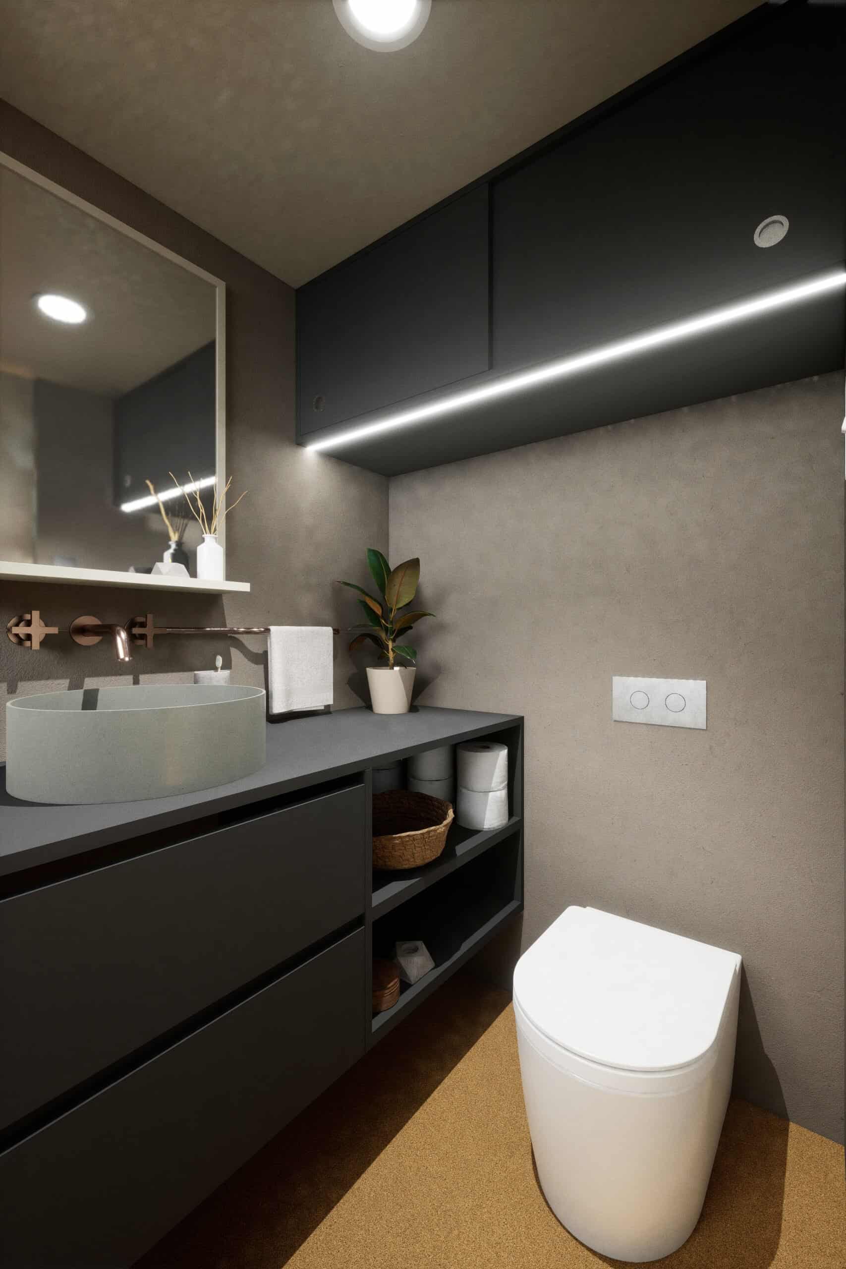 Fun house bathroom overhead storage